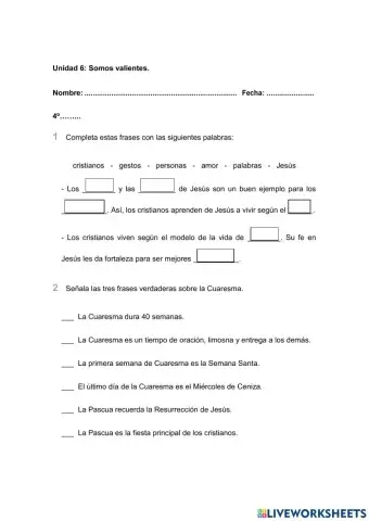 Evaluación Unidad 6 4º Primaria