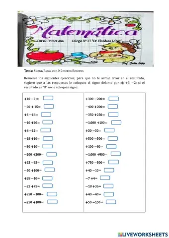 Suma-Resta con Números Enteros