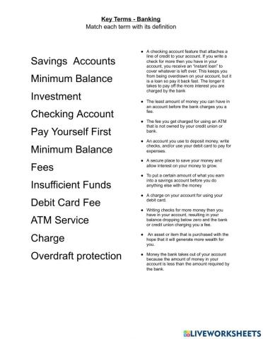 Key terms - Banking