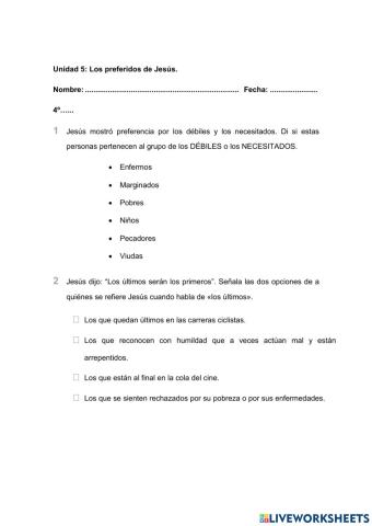 Evaluación Unidad 5 4º Primaria