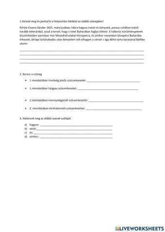 Mondattani és szófajtani feladatok