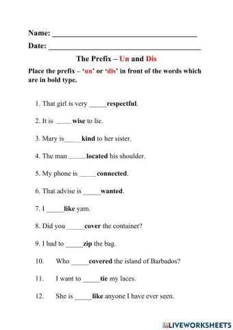 Prefixes - un and dis