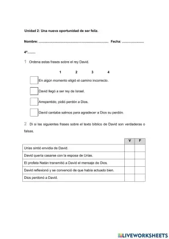 Evaluación Unidad 2 4º Primaria