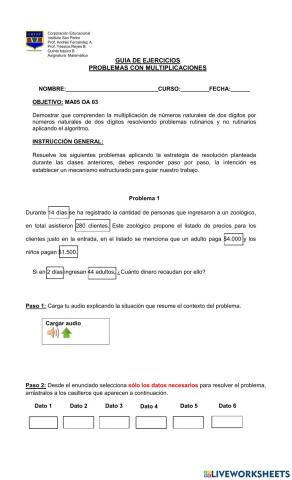 Prueba matematica problemas 5º