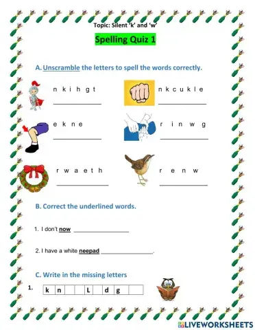 Spelling -kn- and 'wr' words