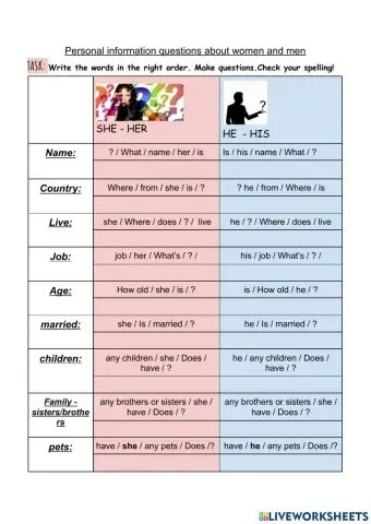 E1 personal information questions