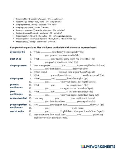 Questions in different tenses