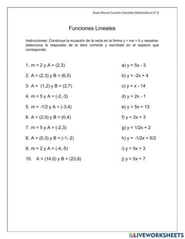 Funciones Lineales Azael Fuentes