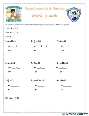 Ecuaciones de la forma x+a-b