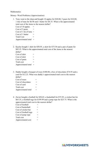 Money- Word Problem (Approximation)