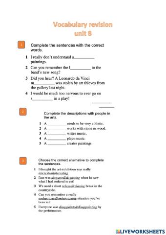 Vocabulary revision unit 8