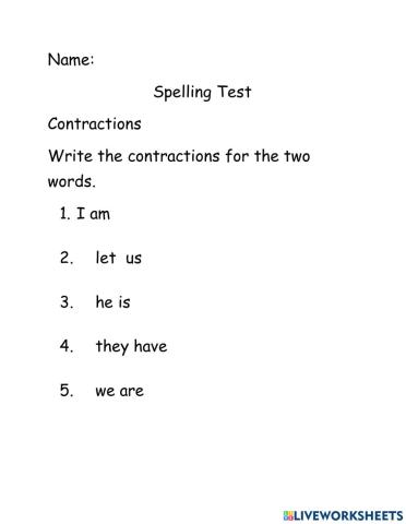 Contractions Spelling Test