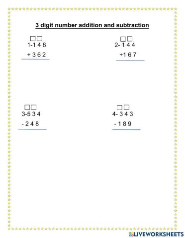 Three digit number addition Subtraction