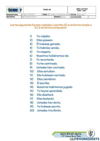 Formas simples y compuestas del verbo