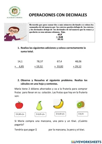 Sumas y restas decimales