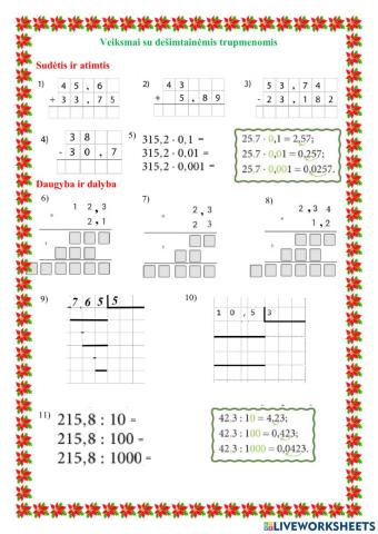 Veiksmai su dešimtainėmis trupmenomis