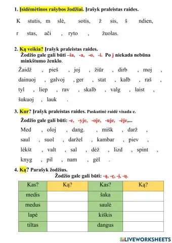 Kartojimas. Įsidėmėtinos rašybos žodžiai, ką veikia? kur? ką?