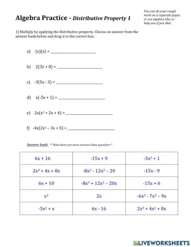 Algebra - Practice with Distributive Property