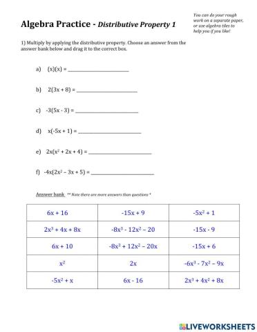 Algebra - Practice with Distributive Property