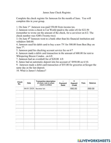 Checking Register activity