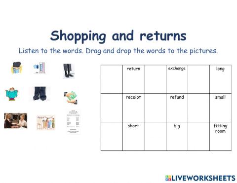 Shopping and returns vocabulary