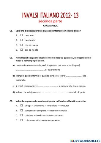 Prova Invalsi Italiano 2012-13