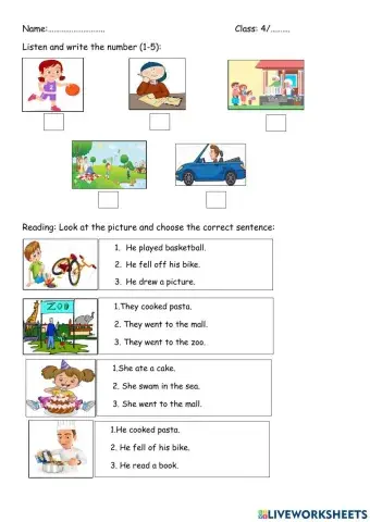 Grade 4 Listening and reading activity