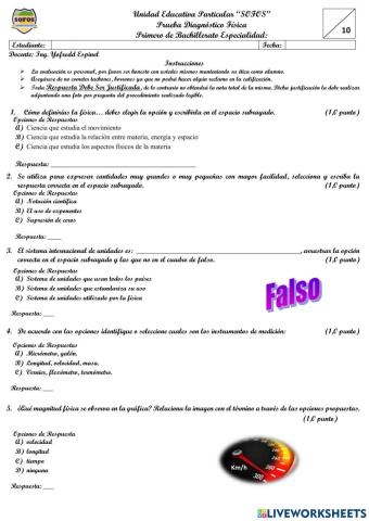 Prueba diagnóstico física 1ero bgu