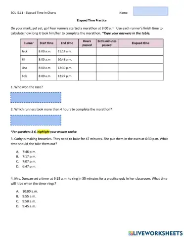Elapsed Time Practice 5.11