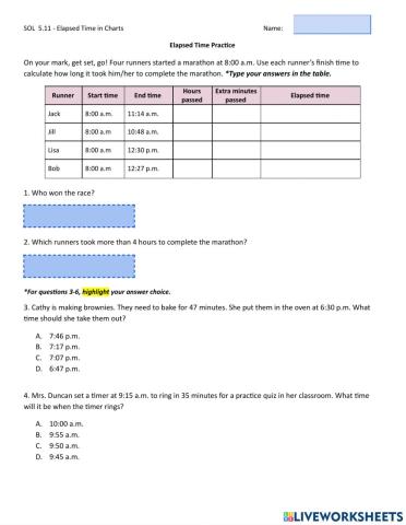 Elapsed Time Practice 5.11