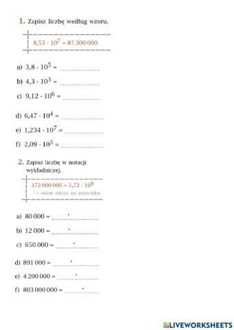 Ćwiczenia notacja wykładnicza str. 99 i 100 klasa 7