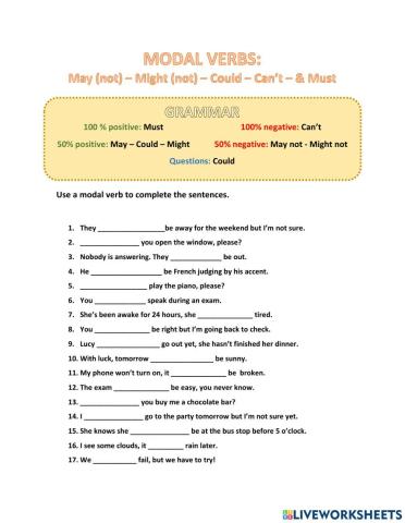 Modal Verbs (Must, can't, may, might, could)