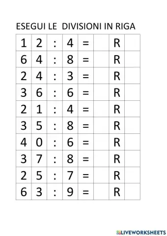 Divisioni in riga