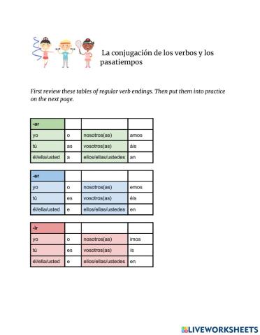 LA conjugación de los verbos y los pasatiempos
