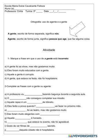 Ortografia: uso do agente e a gente