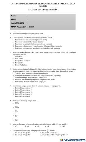Latihan Soal kimia kelas X Mia