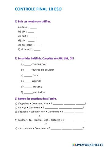 Contrôle final 1r ESO