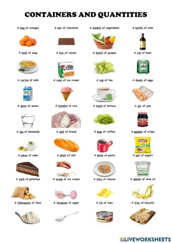 Containers and Quantities - Pictionary