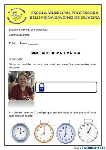 Simulado de Matemática 1º Ano
