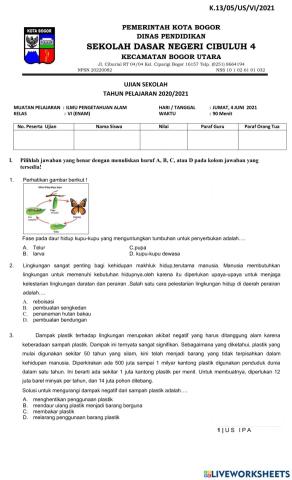 Soal Ujian Sekolah IPA