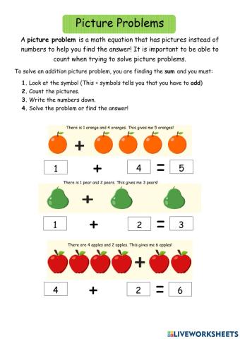 Addition Picture Problems Worksheet - Math