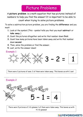Subtraction Picture Problems Worksheet - Math