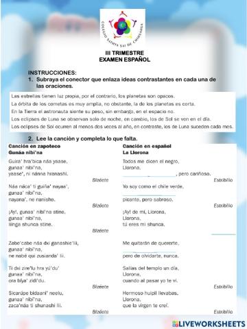 Examen 3trim Español 6°