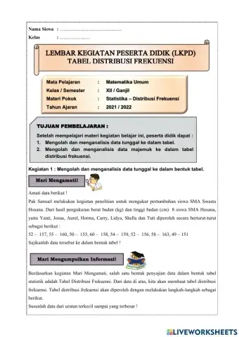 Penyajian Tabel Distribusi Frekuensi