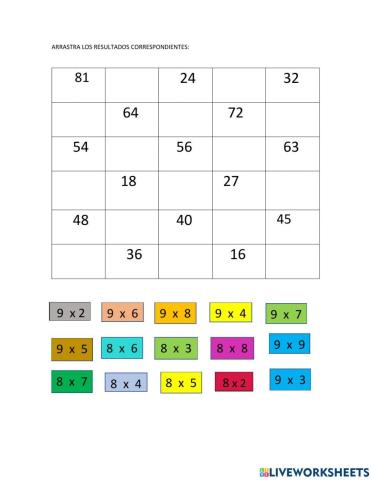 Multiplicaciones 8 y 9