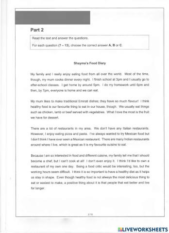 Shaymaa's food diary