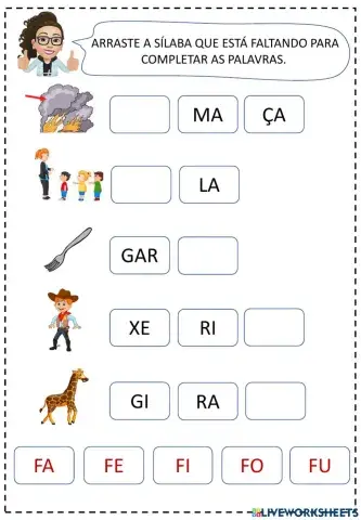 Complete com as sílabas -  letra f