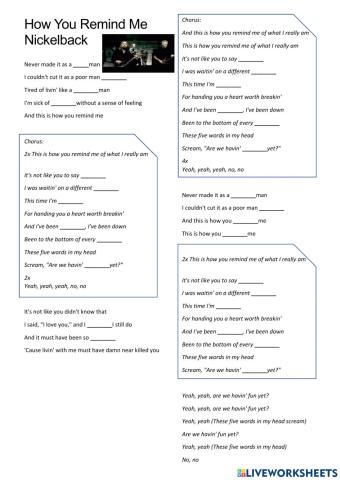 Song -How You Remind Me - Nickelback