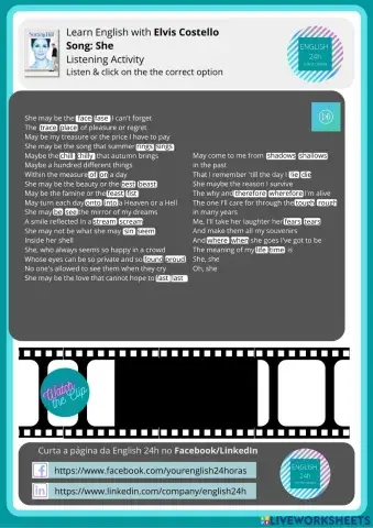 Learn English with  Elvis Costello - Song: She