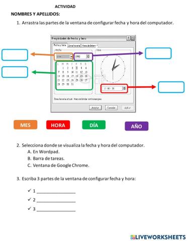 Fecha y hora del computador